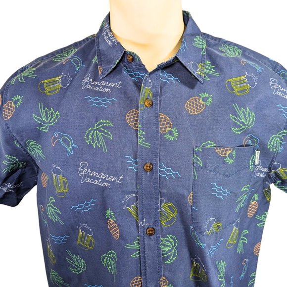 Party Pants NWT Med Short Sleeve Button Neon Sign Tropical Hawaiian Blue Shirt - Picture 5 of 10